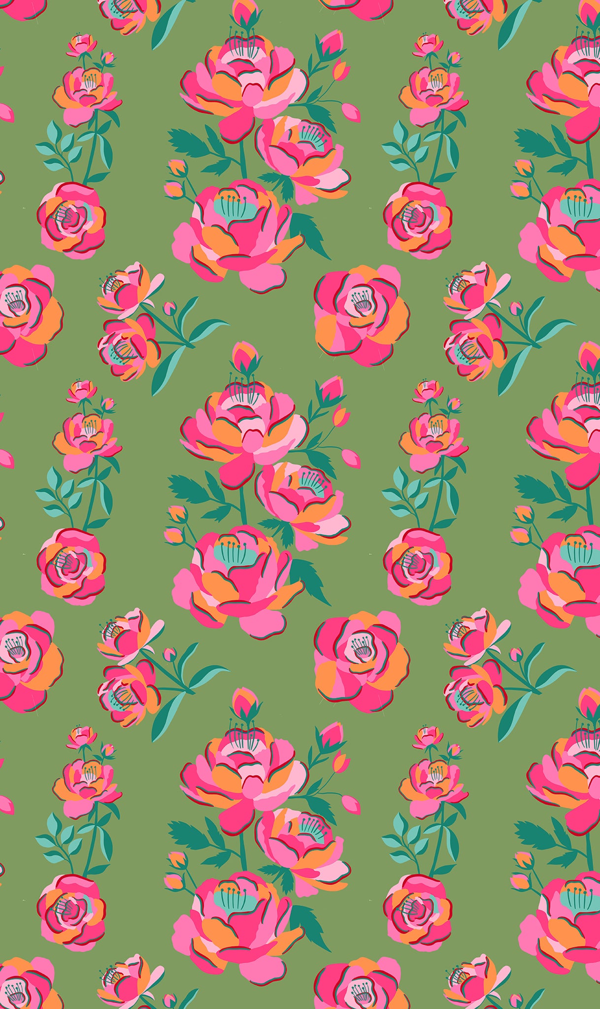 Paño de Cocina Patrón Rosa fondo Verde