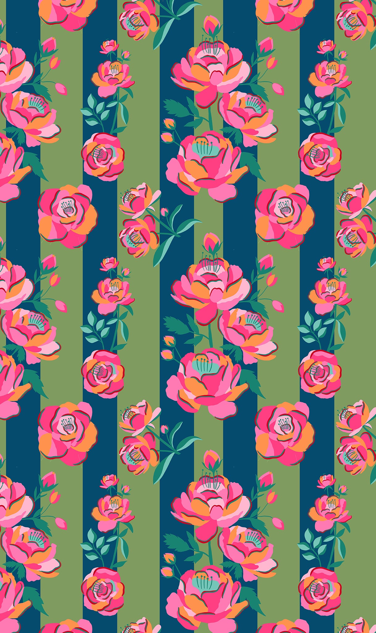 Paño de Cocina Patrón Rosa fondo Líneas Verdes